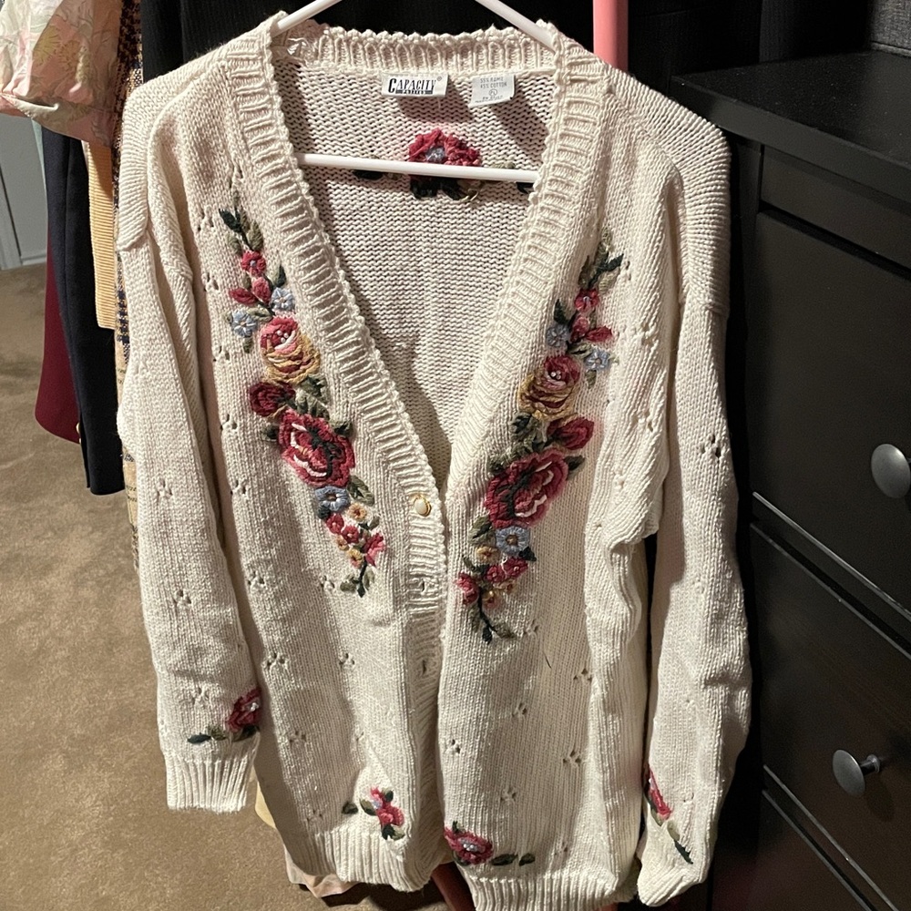 Floral Embroidered Cottagecore Cardigan Petite Large